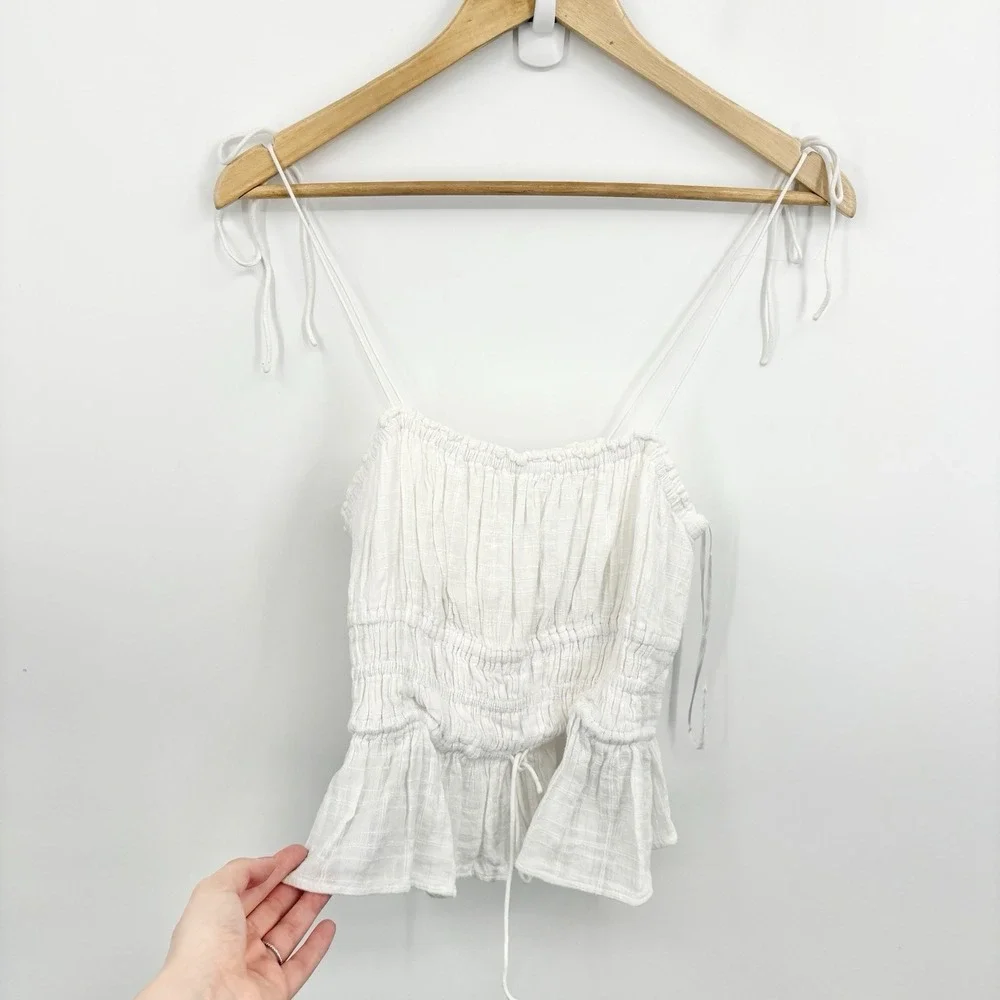 J Crew Clio Top Womens Small Milkmaid Coastal Boho Gauze Smocked Cottage Cotton - Picture 1 of 10